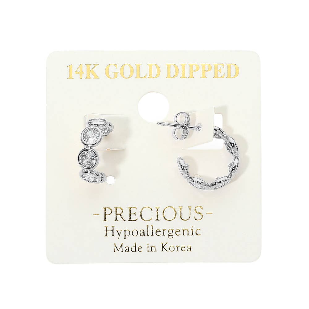 J7. 14K Gold Dipped Hypoallergenic Round CZ Bezel Around Mini Hoop Earrings
