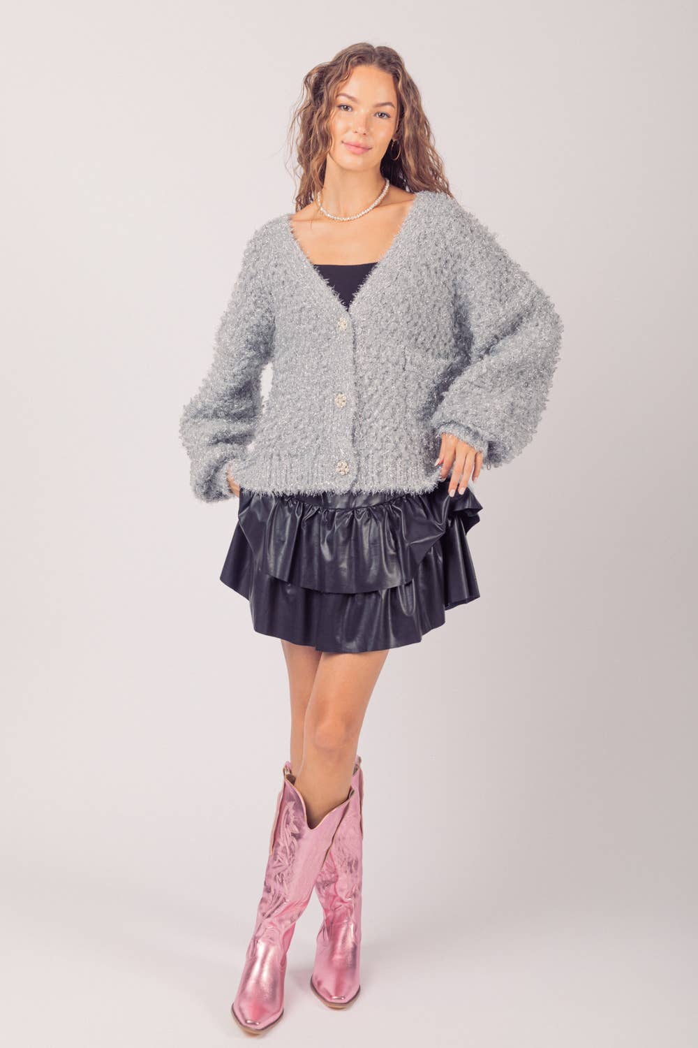 VS50929-Faux Leather Ruffle Mini Skirt