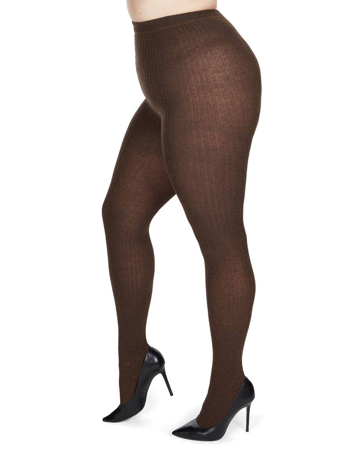 MeMoi Boston Ribbed Sweater Tights: Lt Taupe Heather / L-XL
