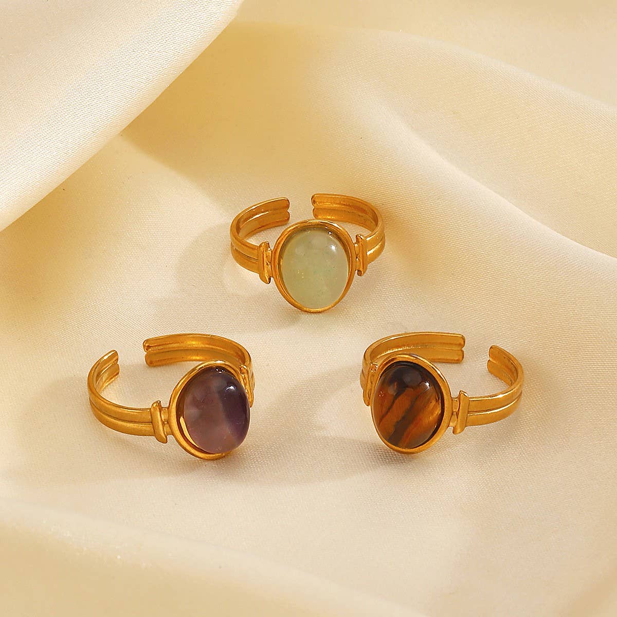 18K STAINLESS STEEL TARNISH FREE STONE RING | 40R121: JADE