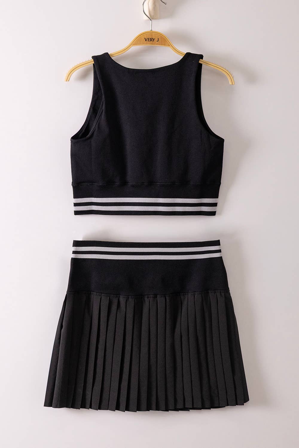 4A. Striped Band Detail Activewear Top & Skirt Set