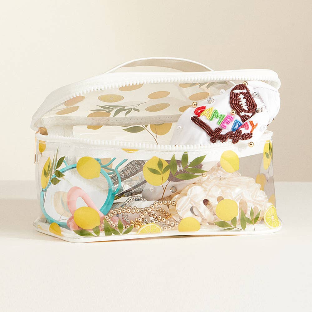 Top Handle Fruit Pattern Transparent Cosmetic Pouch Bag