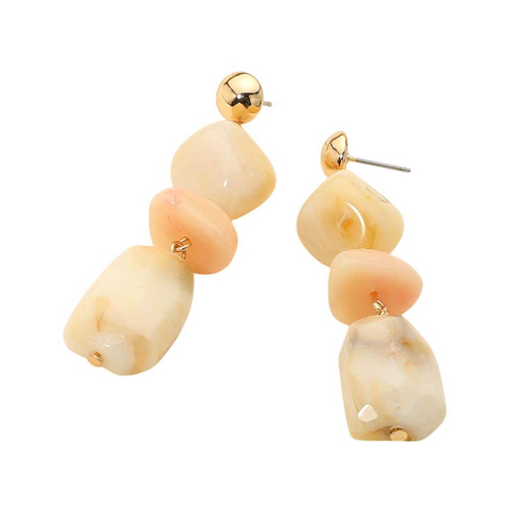 Geometric Chunky Marbled Resin Pebble Drop Earrings: Turquoise