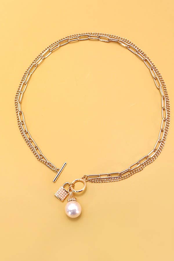 PEARL LOCK CHARM DOUBLE LAYER TOGGLE NECKLACE | 31N24104NECK