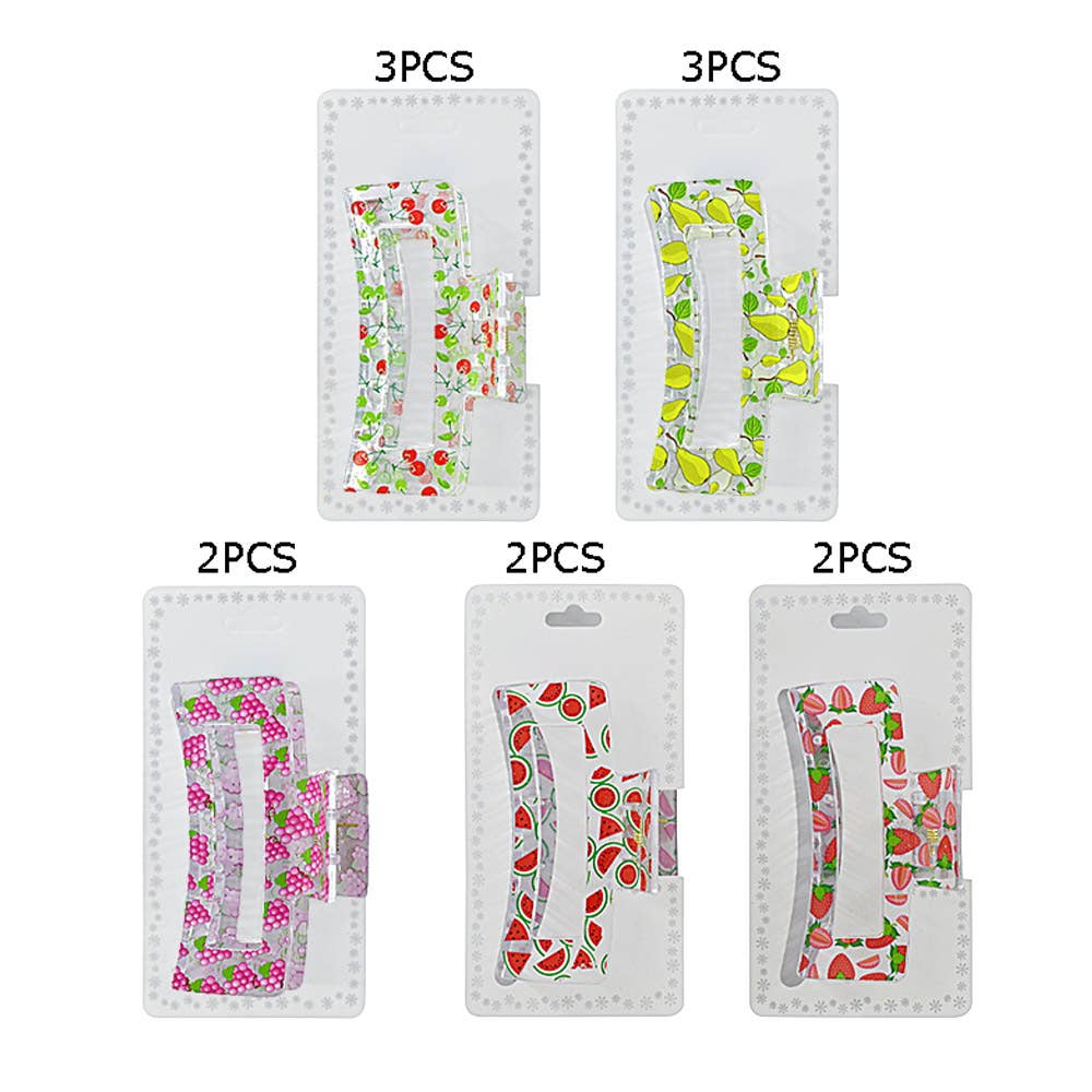 Fruit Pattern Printed Open Rectangular Hair Claw Clips