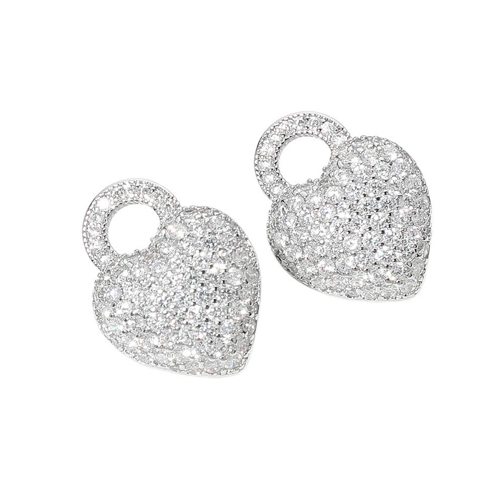 J30. 14K Gold Plated CZ Pave Heart Padlock Stud Earrings