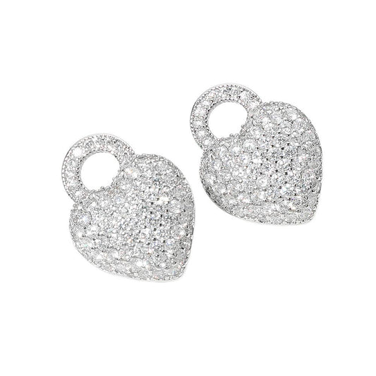14K Gold Plated CZ Pave Heart Padlock Stud Earrings