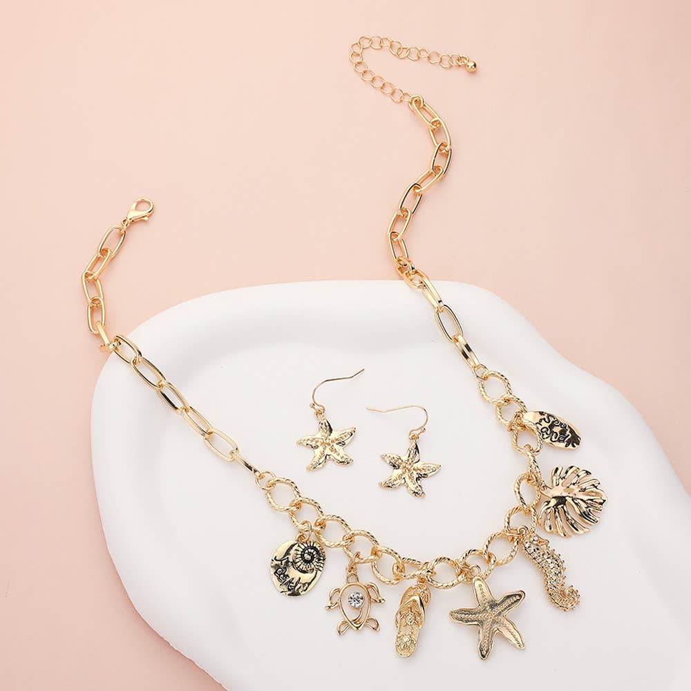 Sea Life Turtle Flip Flop Starfish Seahorse Charm Necklace