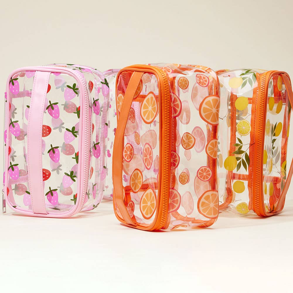Top Handle Fruit Pattern Transparent Cosmetic Pouch Bag