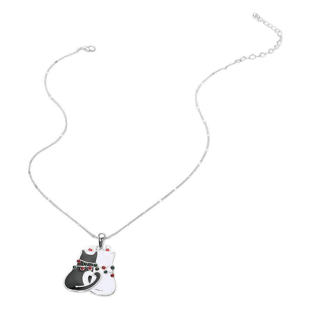 Holiday Cat Couple Pendant Necklace