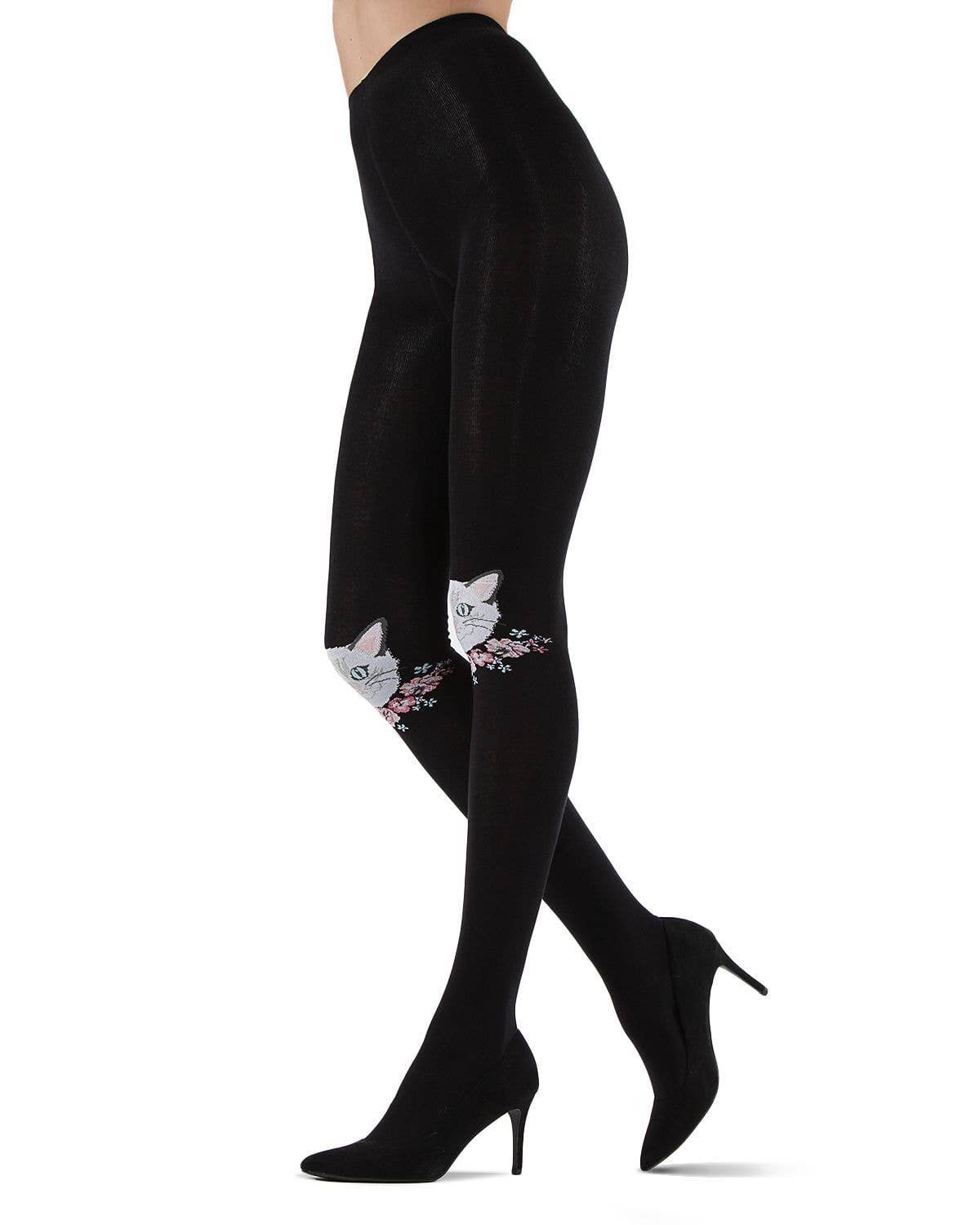 MeMoi Cat Face Design Sweater Tights: Black / L-XL