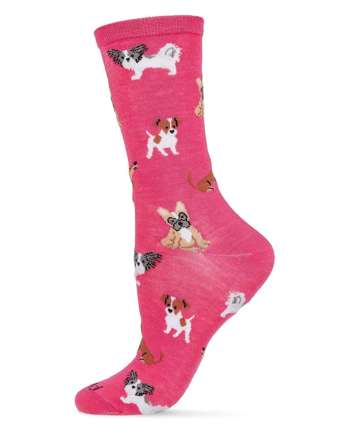 MeMoi They Call it Pupper Love Bamboo Blend Crew Socks: Denim Heather / 9-11