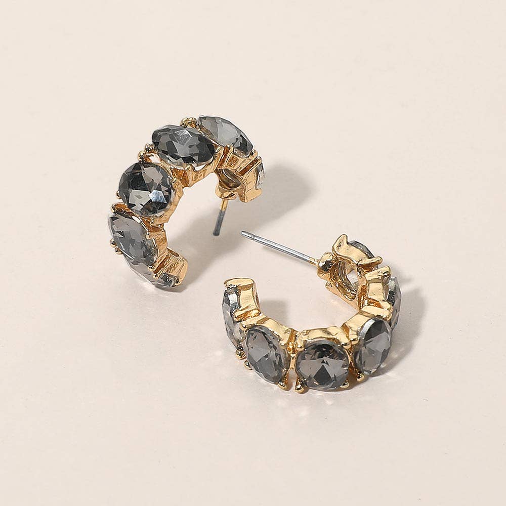 J8. Oval Stone Cluster Hoop Earrings