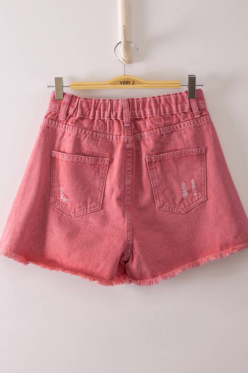 VJP90066-VERY JEAN Mineral Washed Denim Distressed Shorts