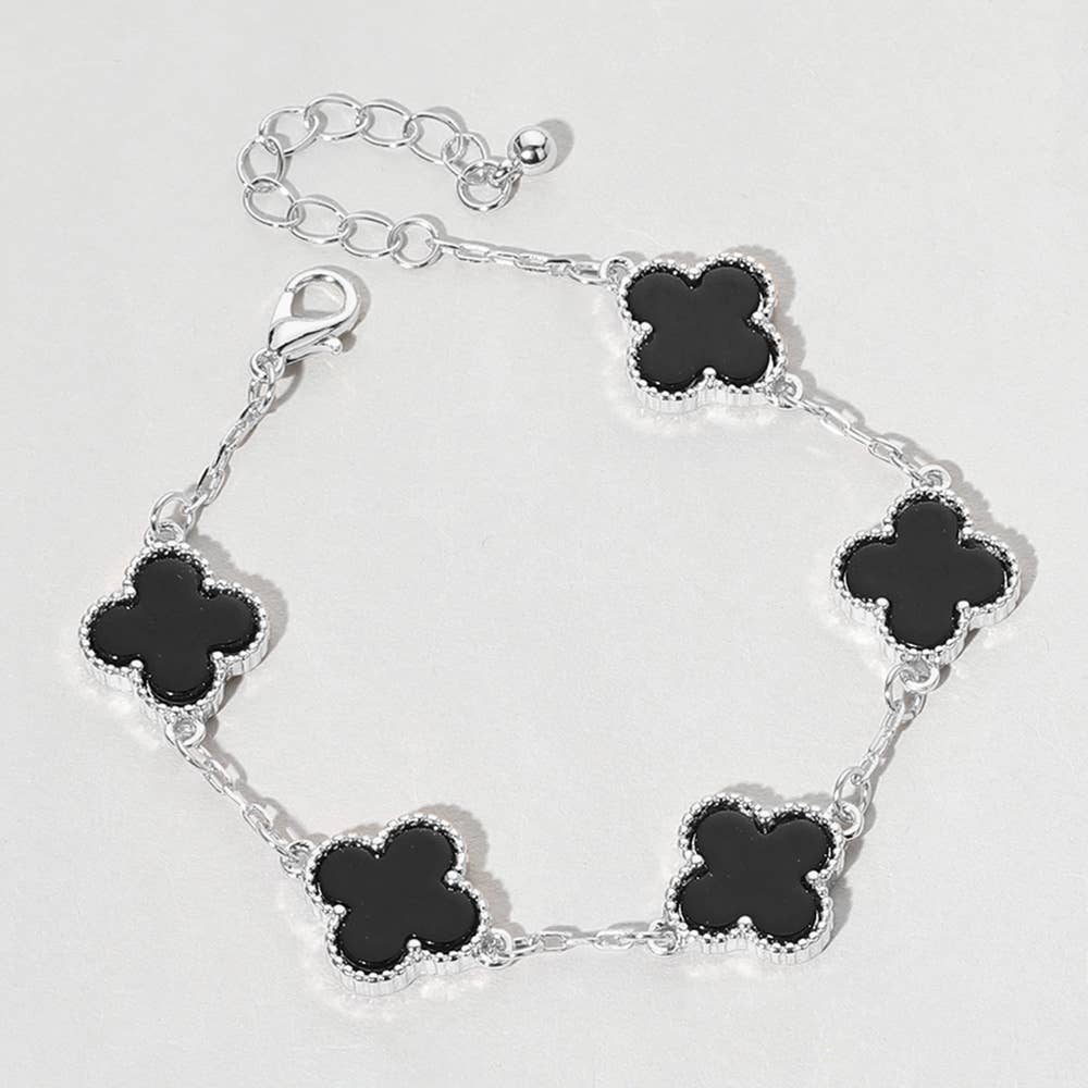 Quatrefoil Link Bracelet: Silver Black