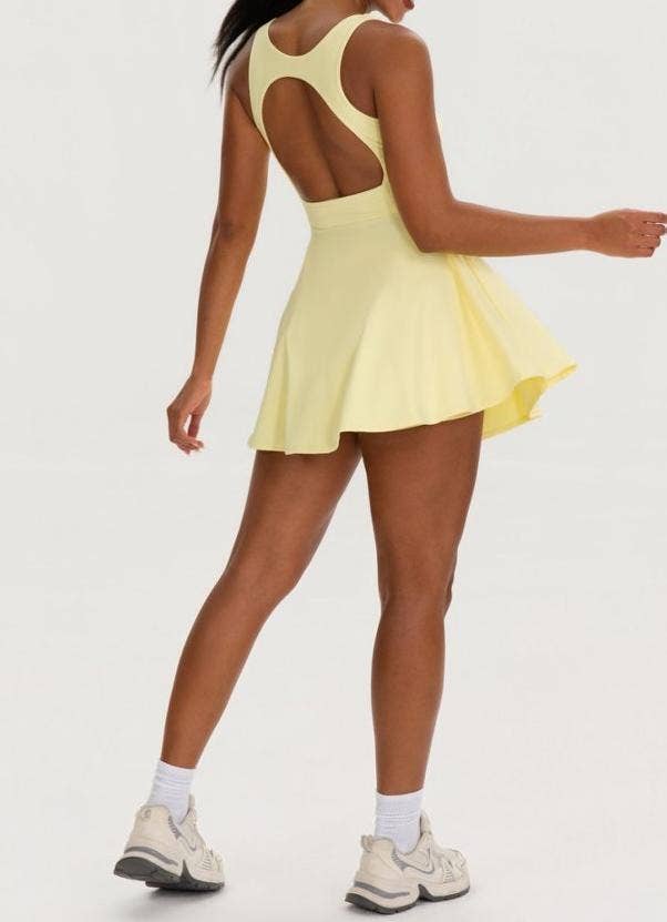Athletic Tennis Dress Set Built In Shorts Open Back