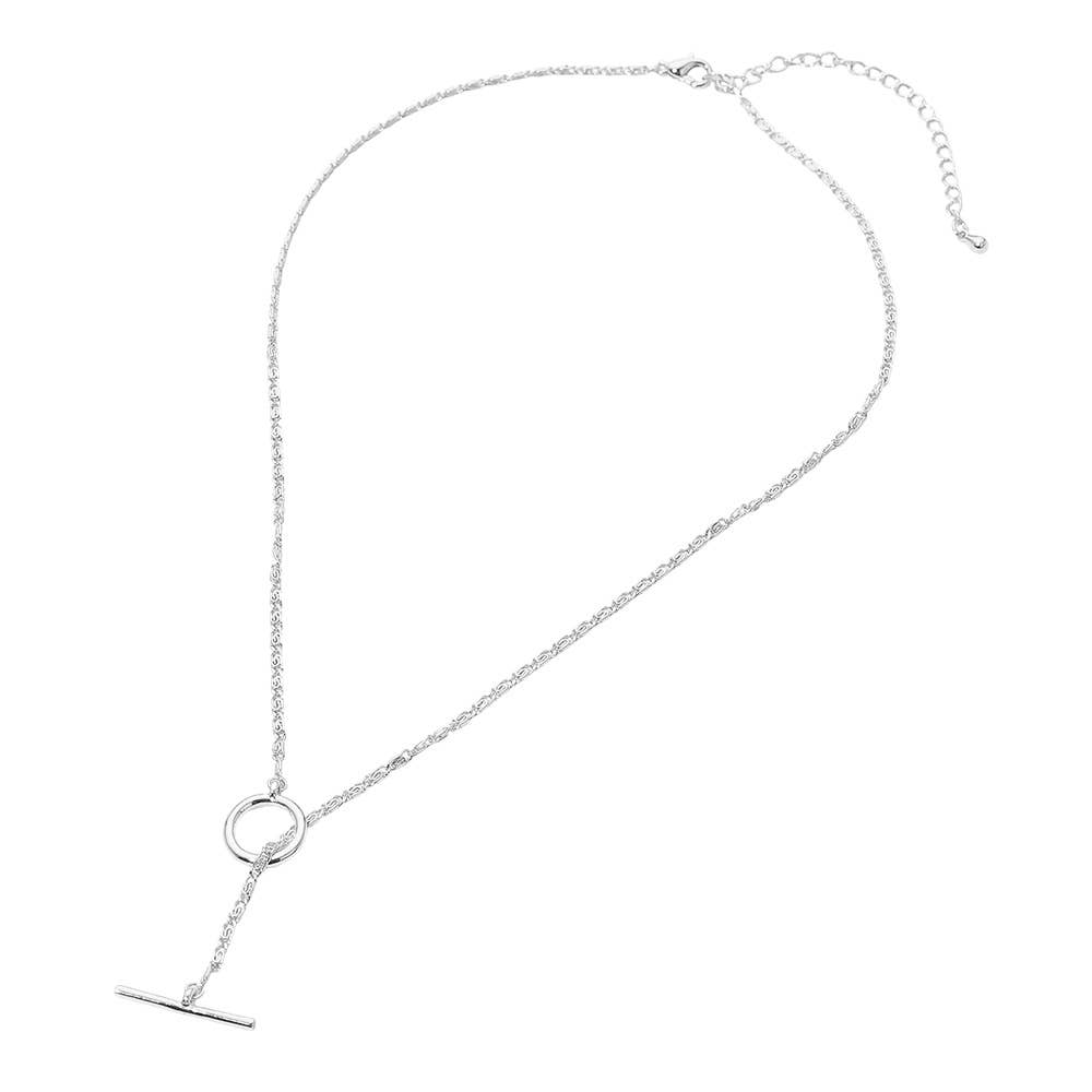 18K Gold Dipped Toggle Pendant Necklace: Rhodium