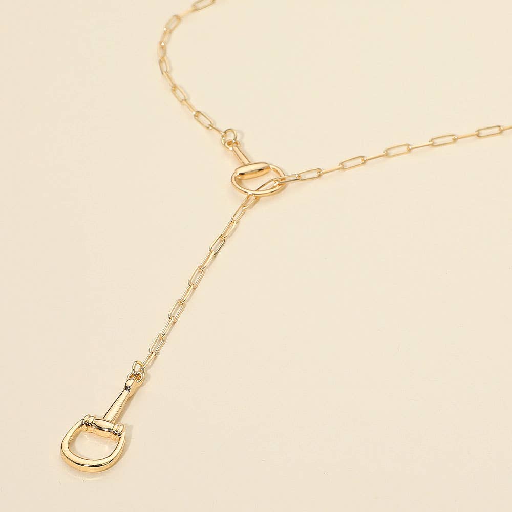 Metal Horsebit Link Sliding Paperclip Chain Necklace: Rhodium