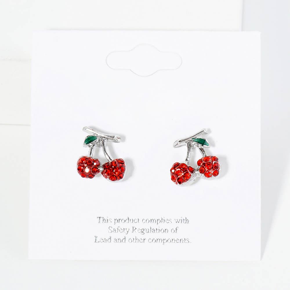 Rhinestone Pave Cherry Stud Earrings