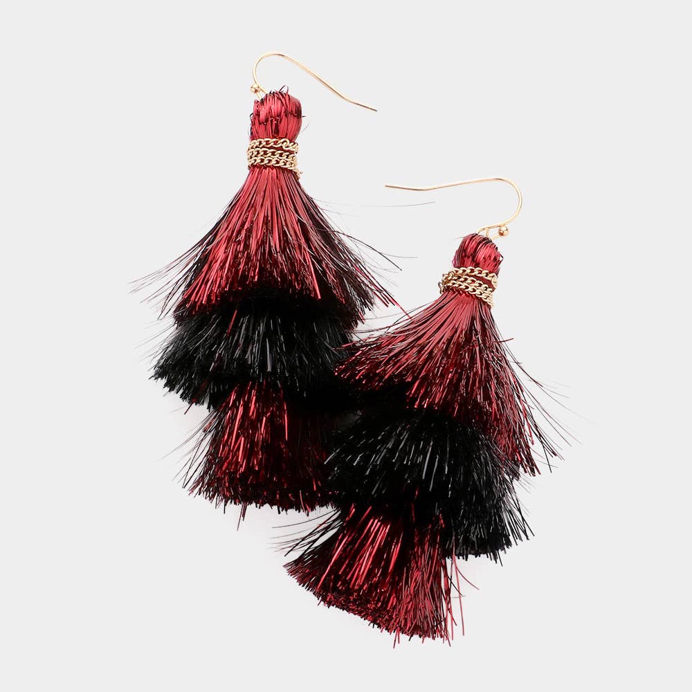 Game Day Triple Tassel Layered Dangle Earrings: M5