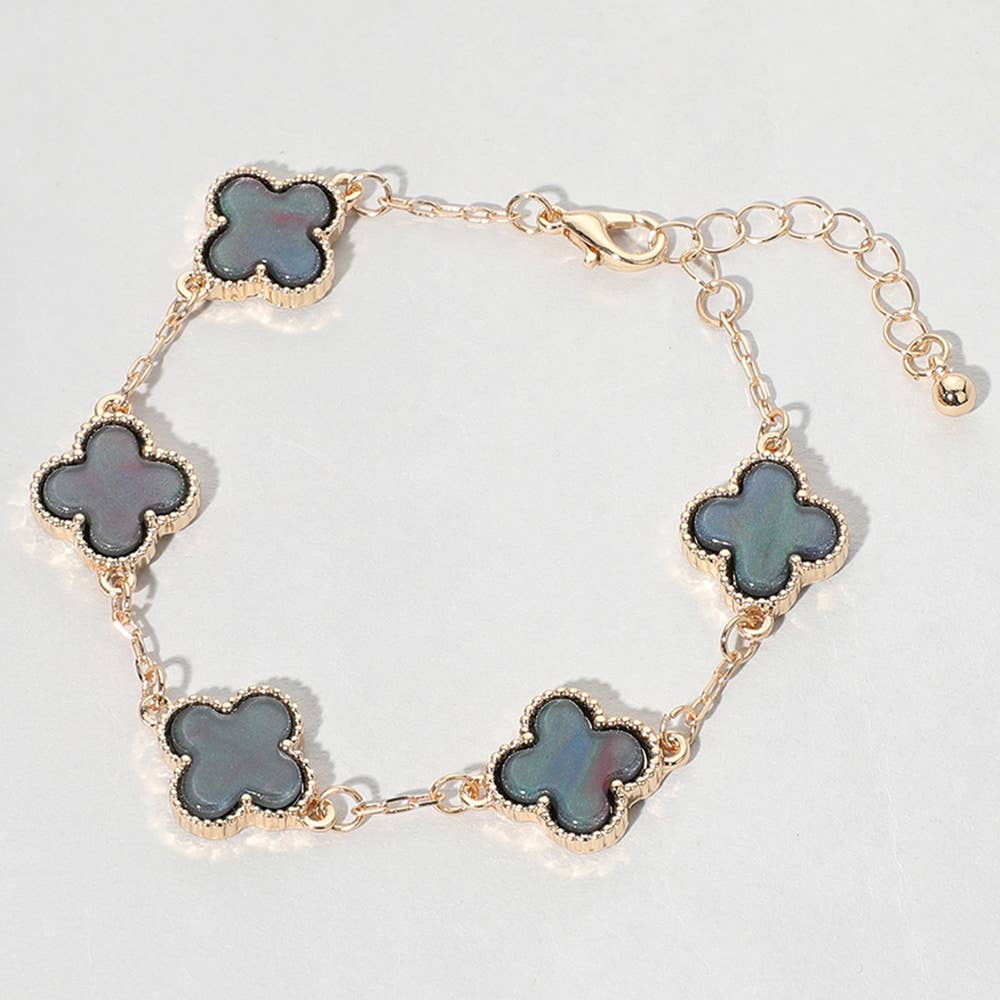 Quatrefoil Link Bracelet: Silver Black