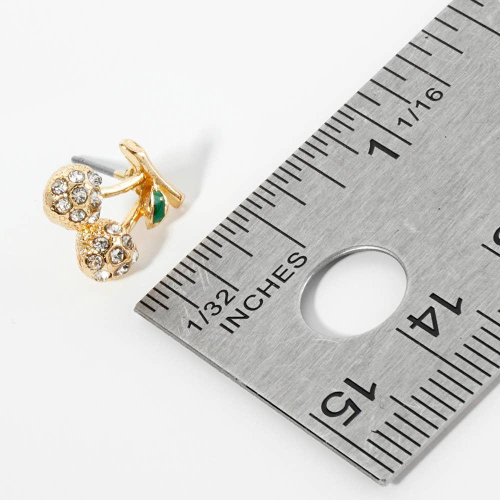Rhinestone Pave Cherry Stud Earrings
