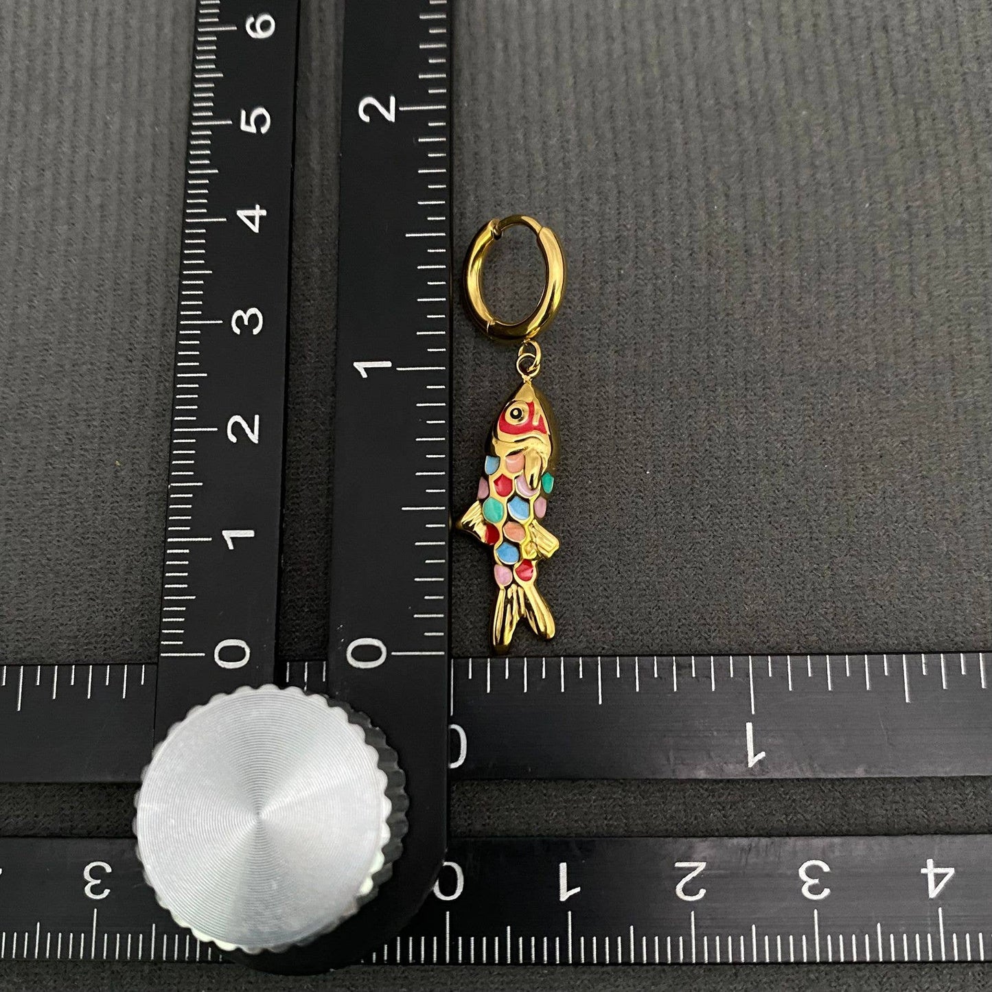 M9. Colored Enamel Fish 18K Gold Plated Huggie Earrings