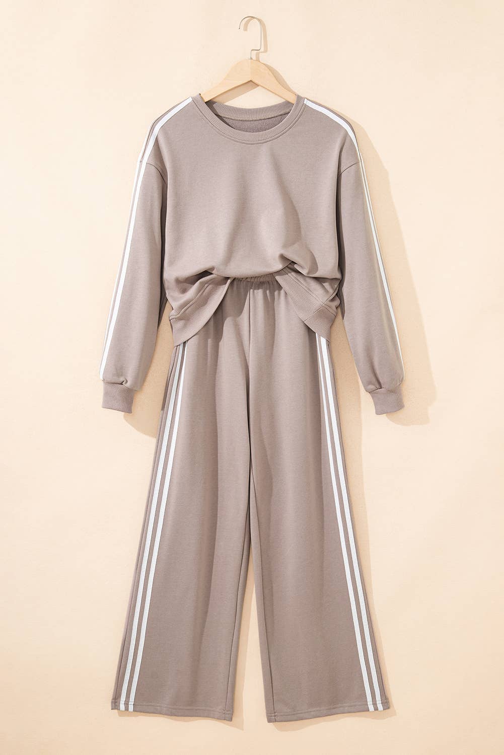 Striped Detail Pullover Elastic Sweatpants 2pcs Outfit