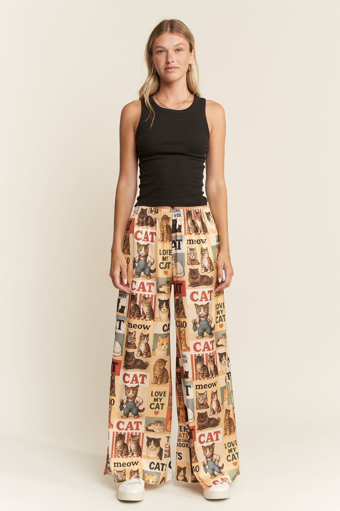 CAT WEEK COLLAGE WIDE LEG PANTS