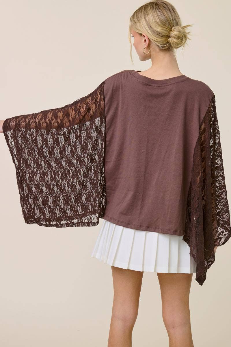 Leopard Peace Vintage Graphic Lace Wing Oversized Top