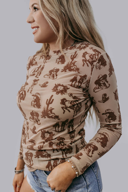 MK718 Desert Dreams Velvet Mesh Top: Mocha / M