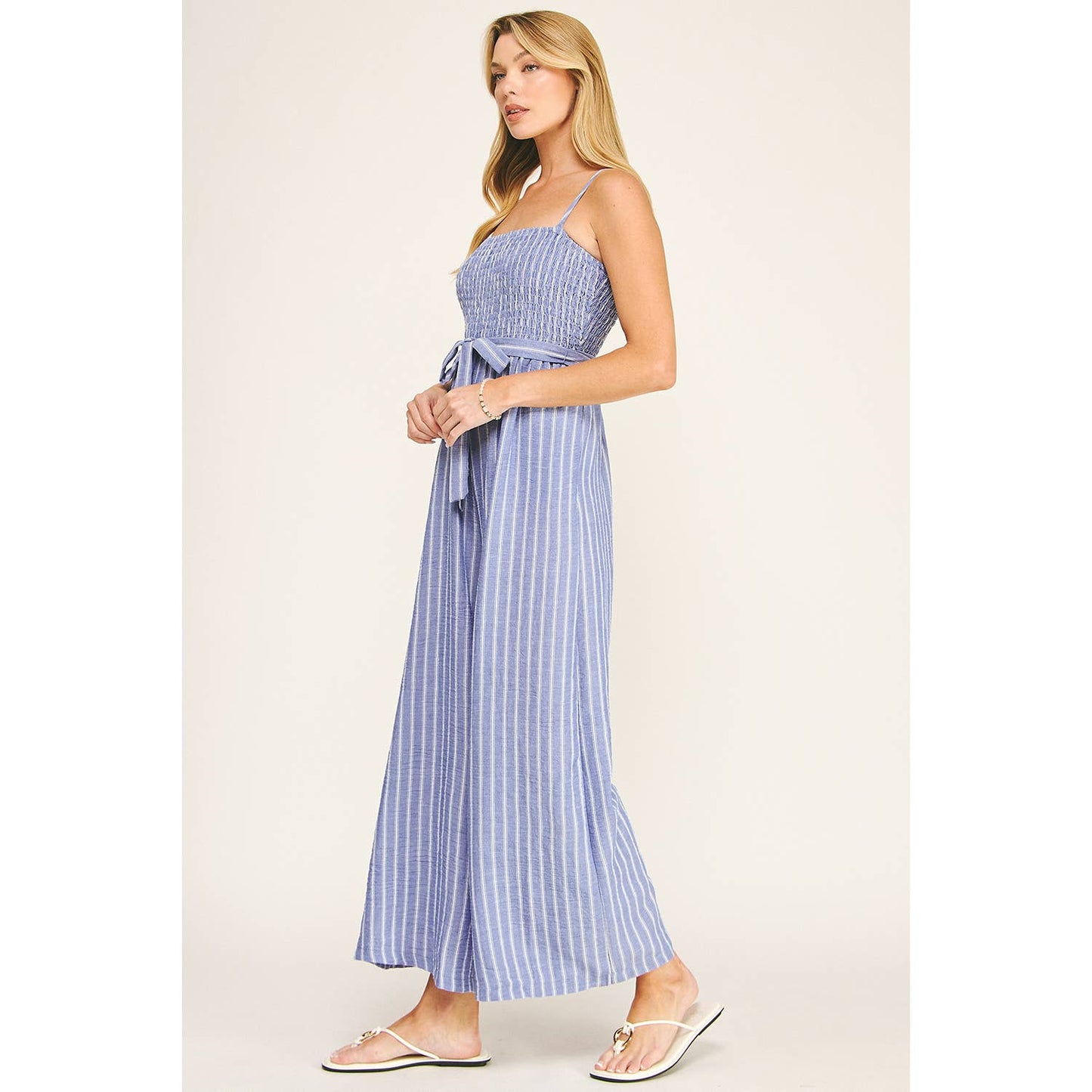 COASTAL STRIPE SMOCKED WIDE LEG JUMPSUIT
