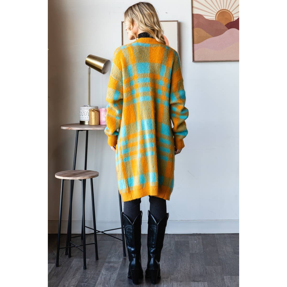 Mohair Sweater Long Cardigan  : Camel/Navy / S