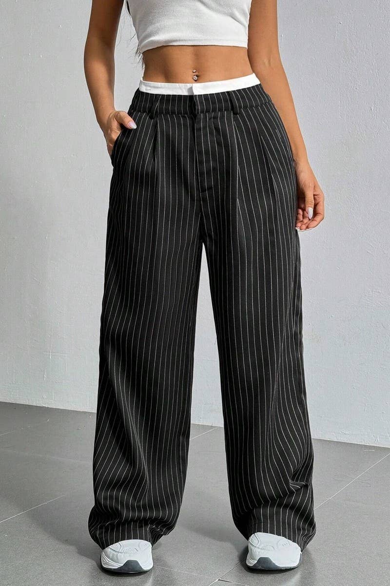 STRIPED LOOSE STRAIGHT-LEG TROUSERS