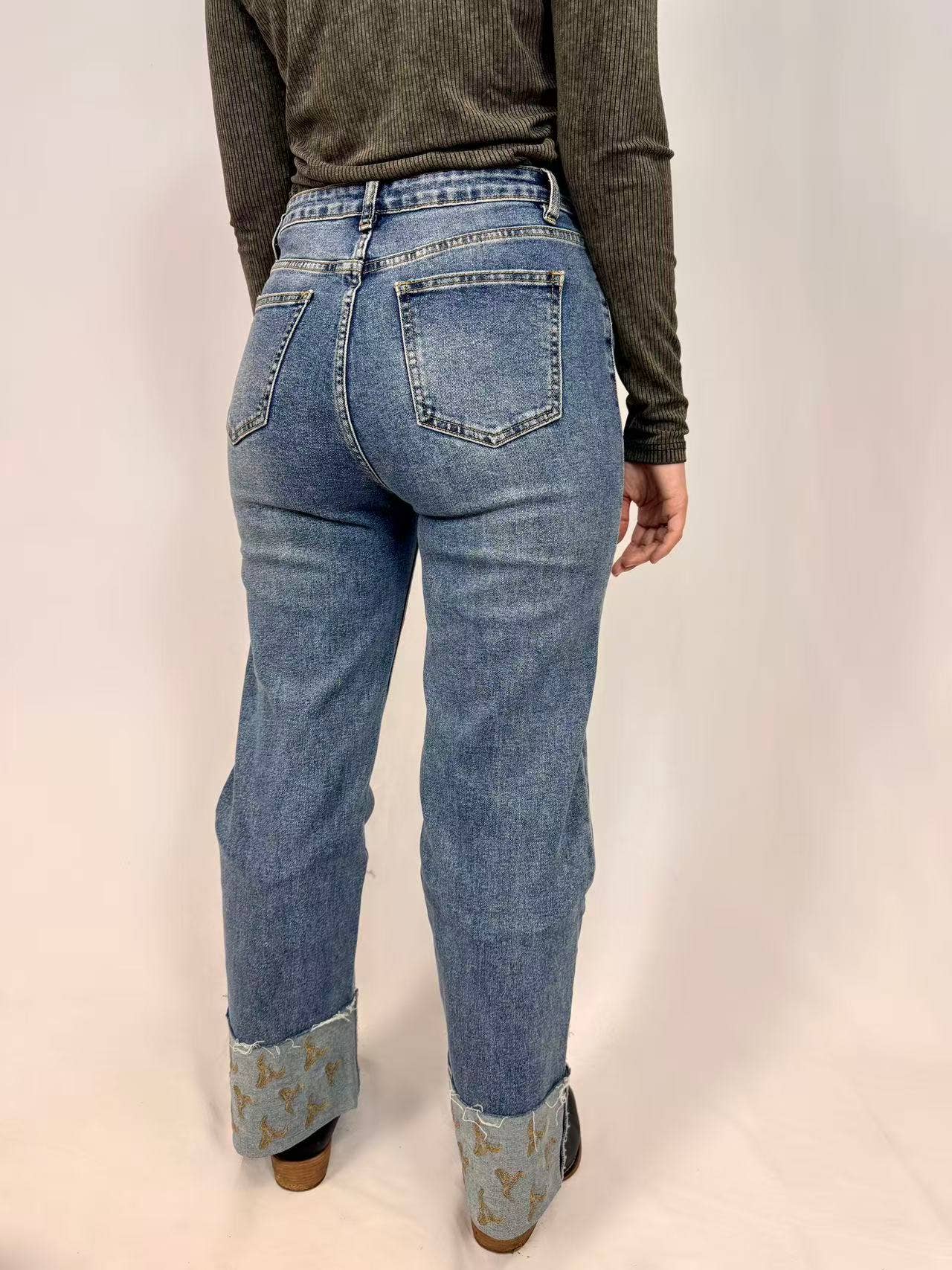 MK752 Longhorn Cuff Straight Blue Jeans