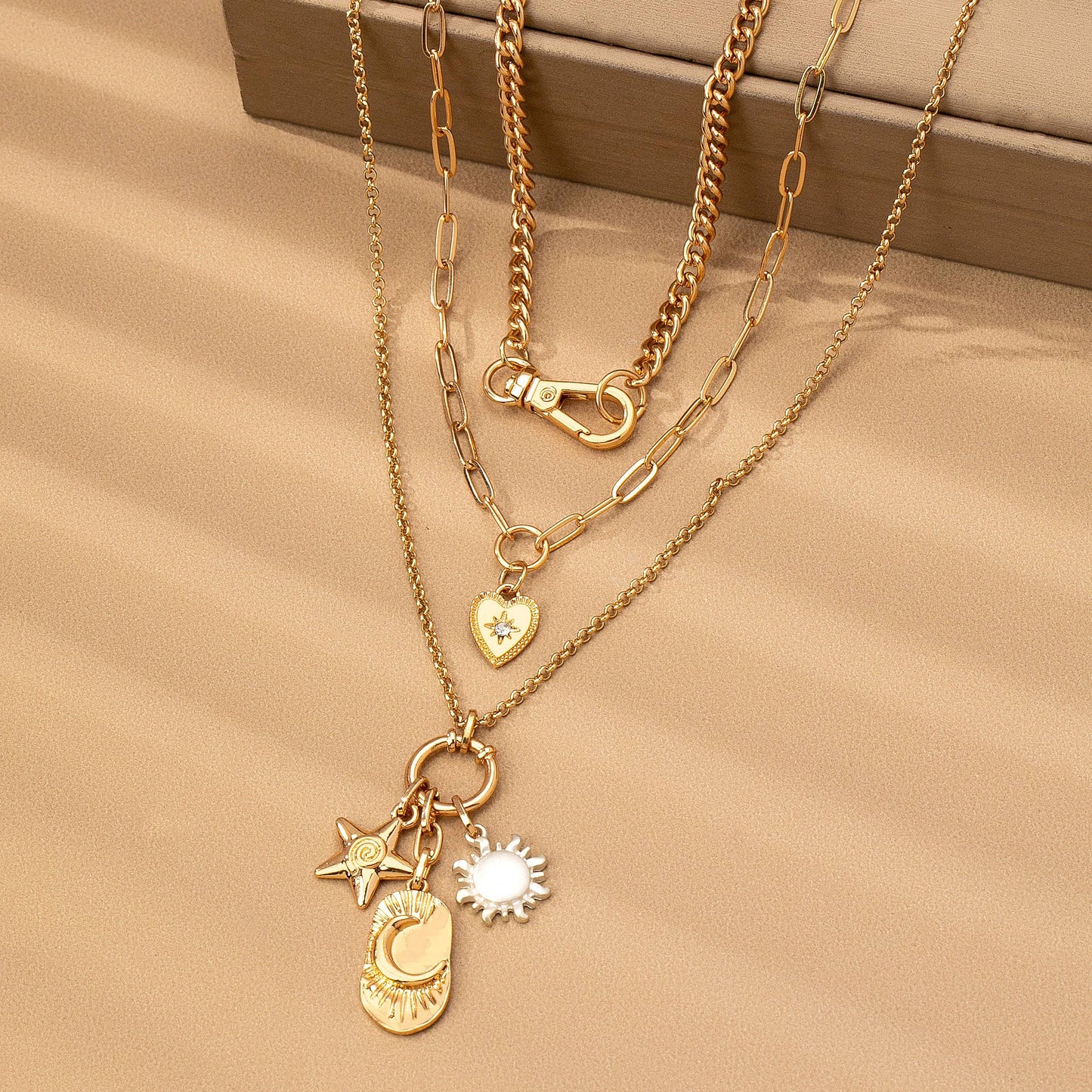 J26. MULTI LAYER CELESTIAL STAR MOON CHARM NECKLACE