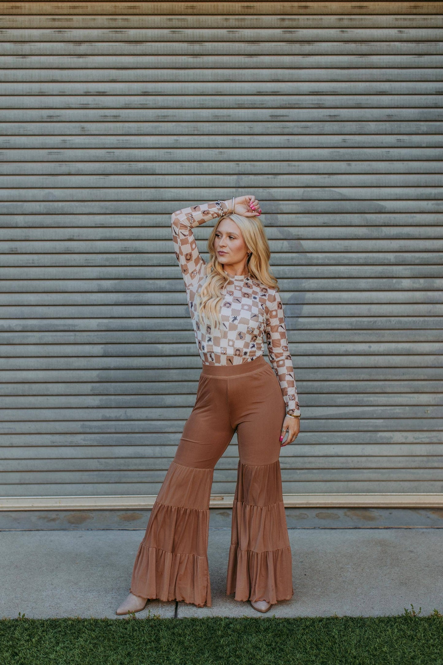 MK712 Mesh Ruffled Bell Pants