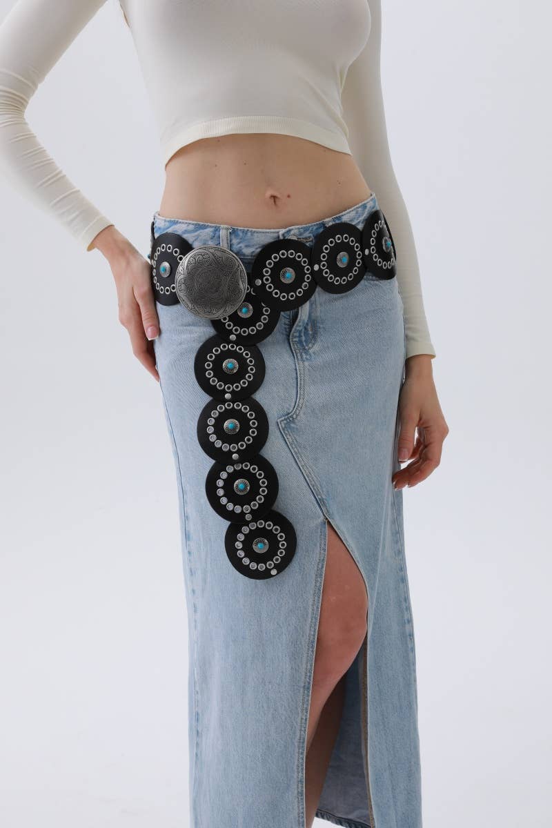 Western Turquoise-Disc Belt – Desert Stone Accent: Black