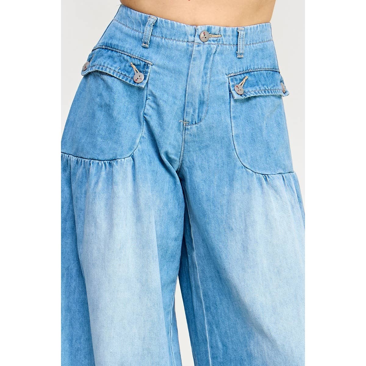 Ankle Drawstring Wide Denim Pants: Dark Wash / M