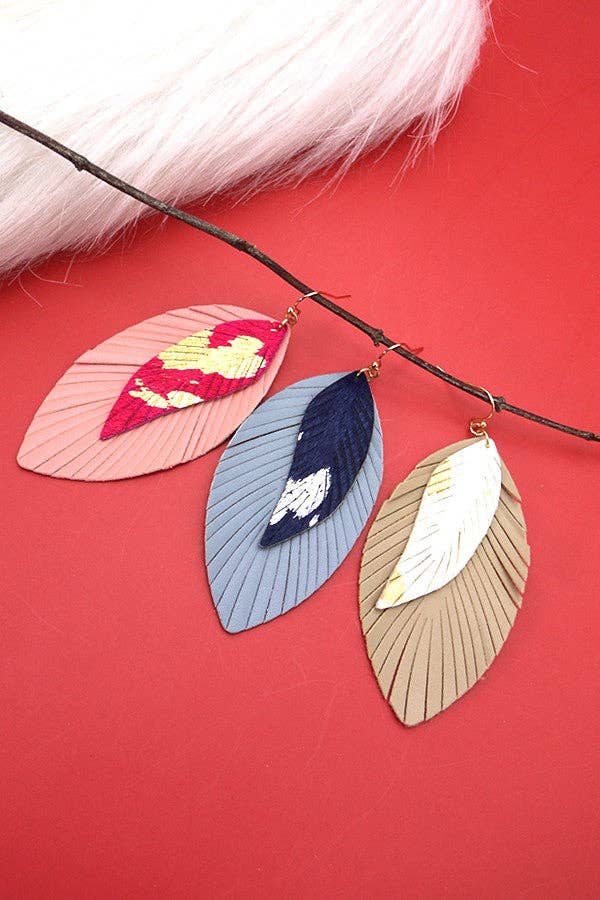 DOUBLE GENUINE LEATHER LEAF EAR | 52E2101819: TAN