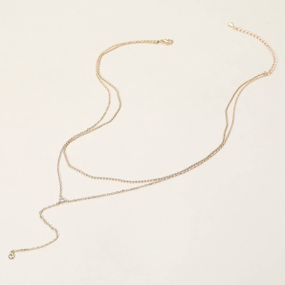 Dropped Round Stone Double Layered Y Necklace