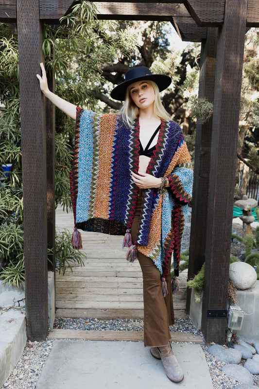 Cowgirl Colorful Crochet Ruana - Long & Plush: Cobalt