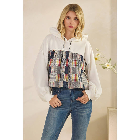 Contrast Cropped Hoodie: White / S