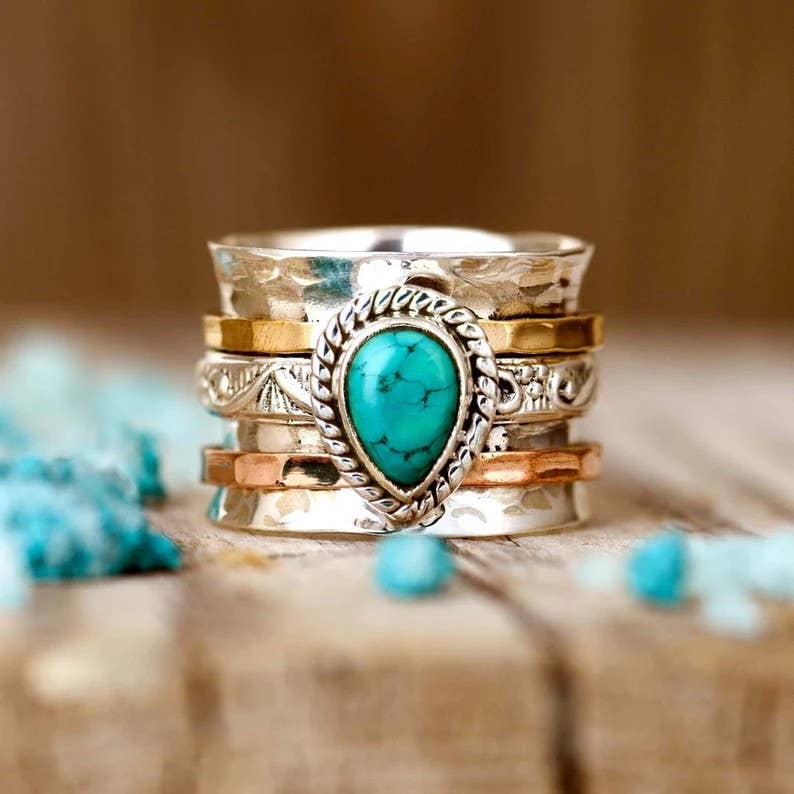 Teardrop Natural Stone Ring | 40R116: TURQ