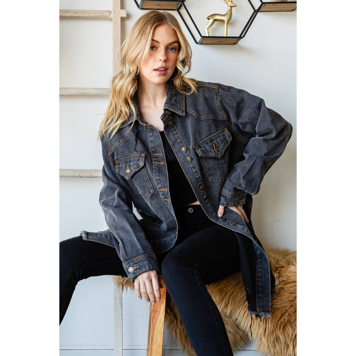 Medium Washed Denim Western Shirts Jacket: Medium Wash / S