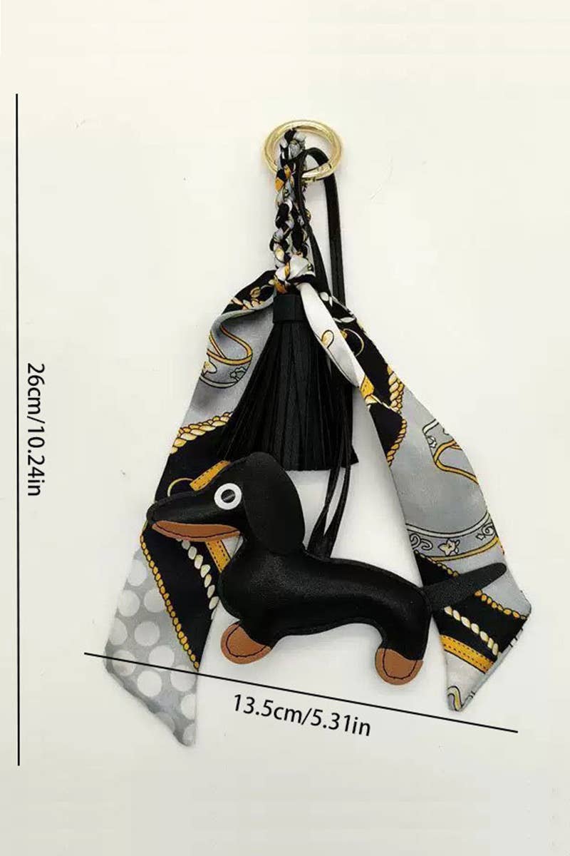 Dachshund Leather Bag Charm Fringed Bag Accessory