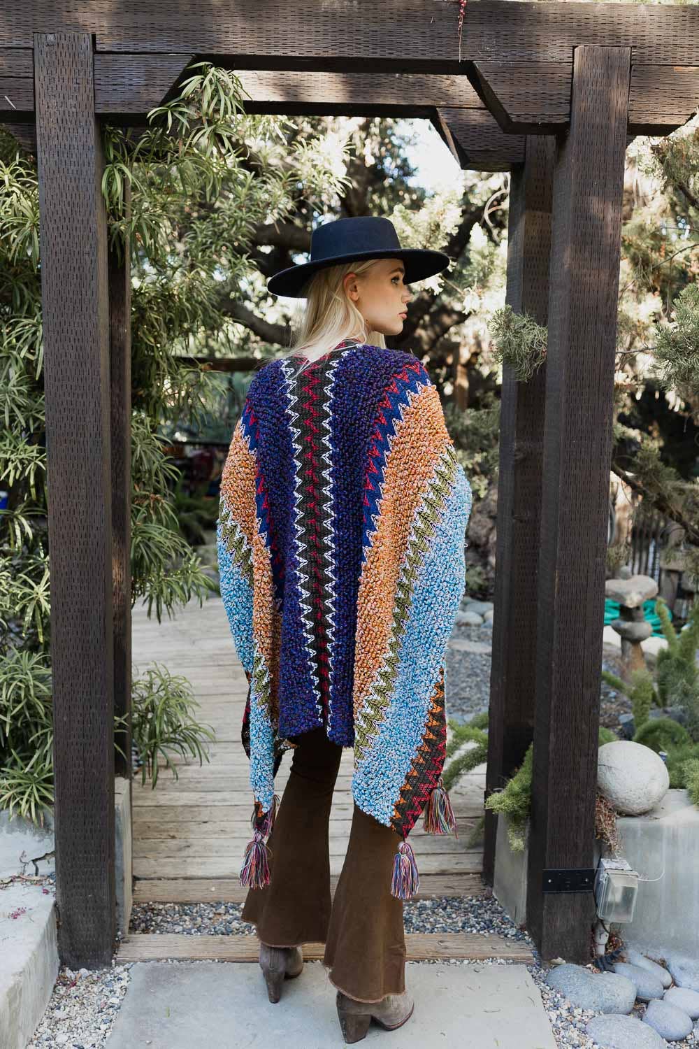 Cowgirl Colorful Crochet Ruana - Long & Plush: Maroon
