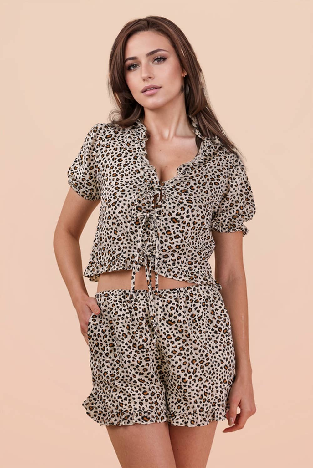 Leopard Print Woven Top & Shorts Set