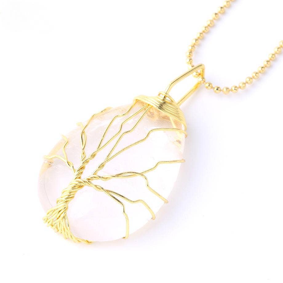 Natural Stone Winding Drop-shaped Crystal Pendant Necklace