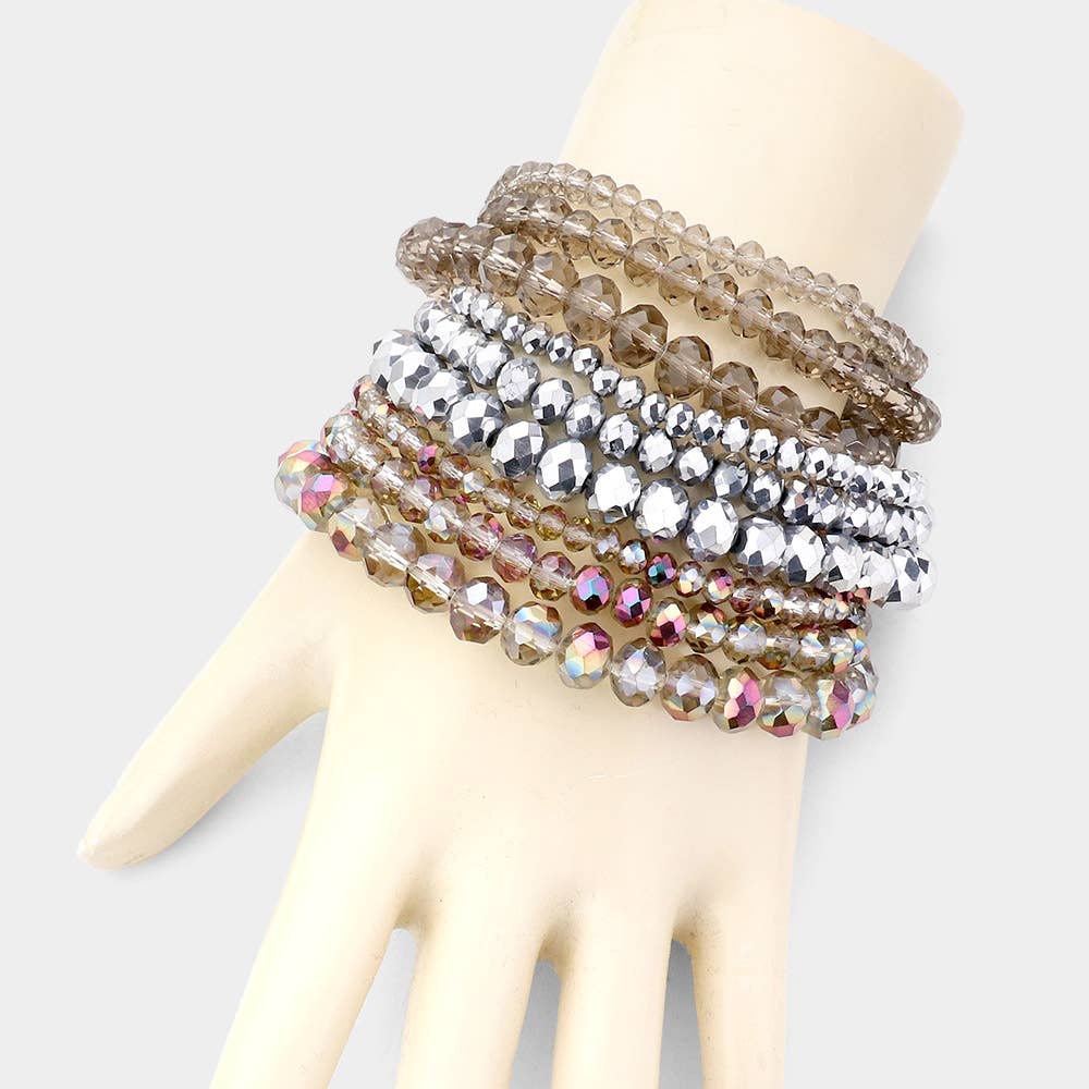 9PCS - Faceted Bead Stretch Bracelets